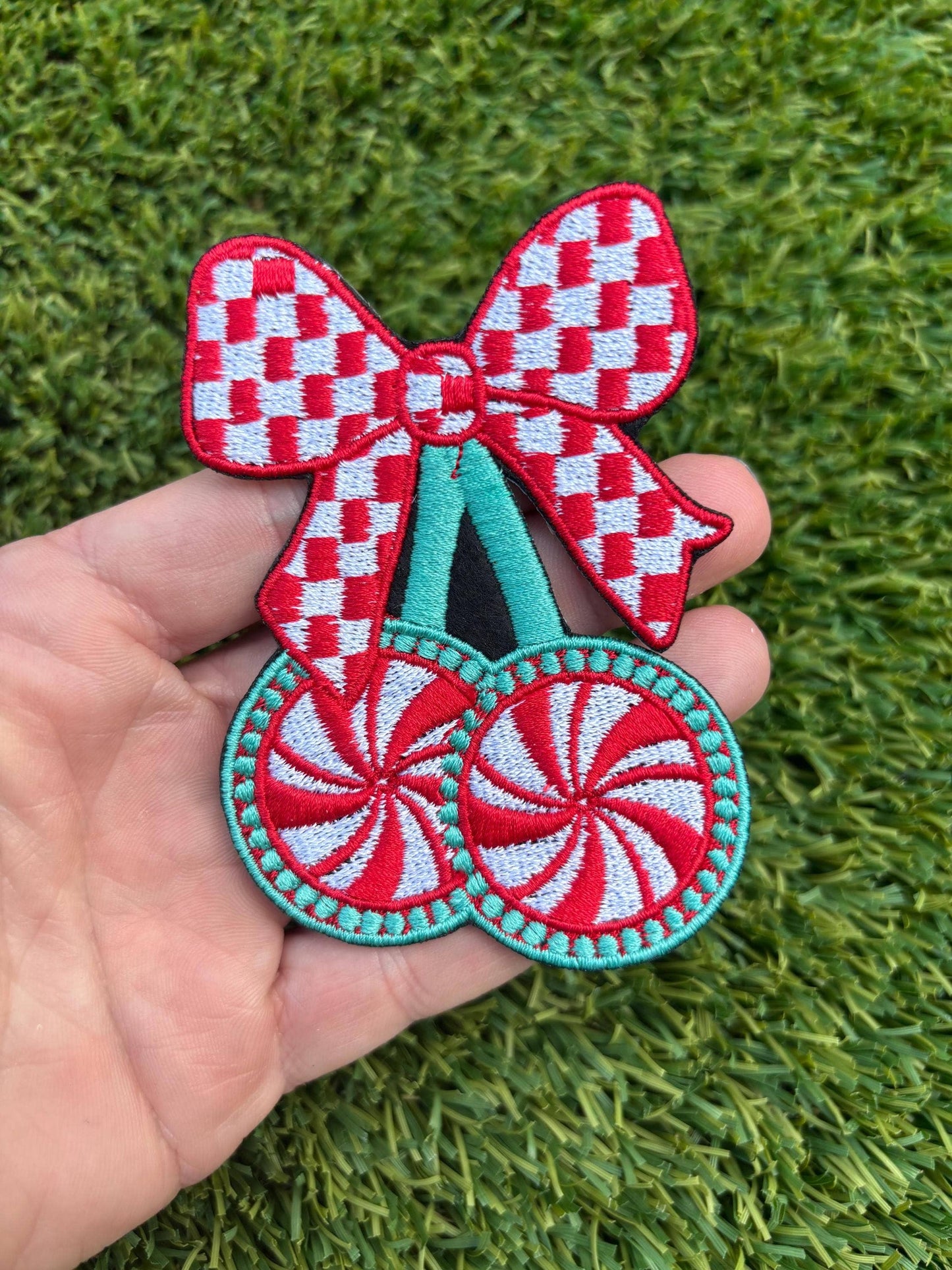 Western Christmas Embroidered Patch with Candy Bow