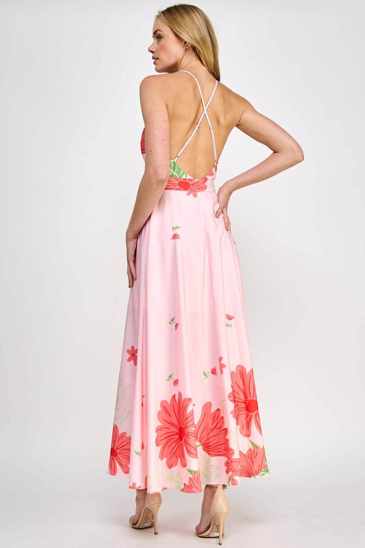 Floral Border Print Side Slit Maxi Dress
