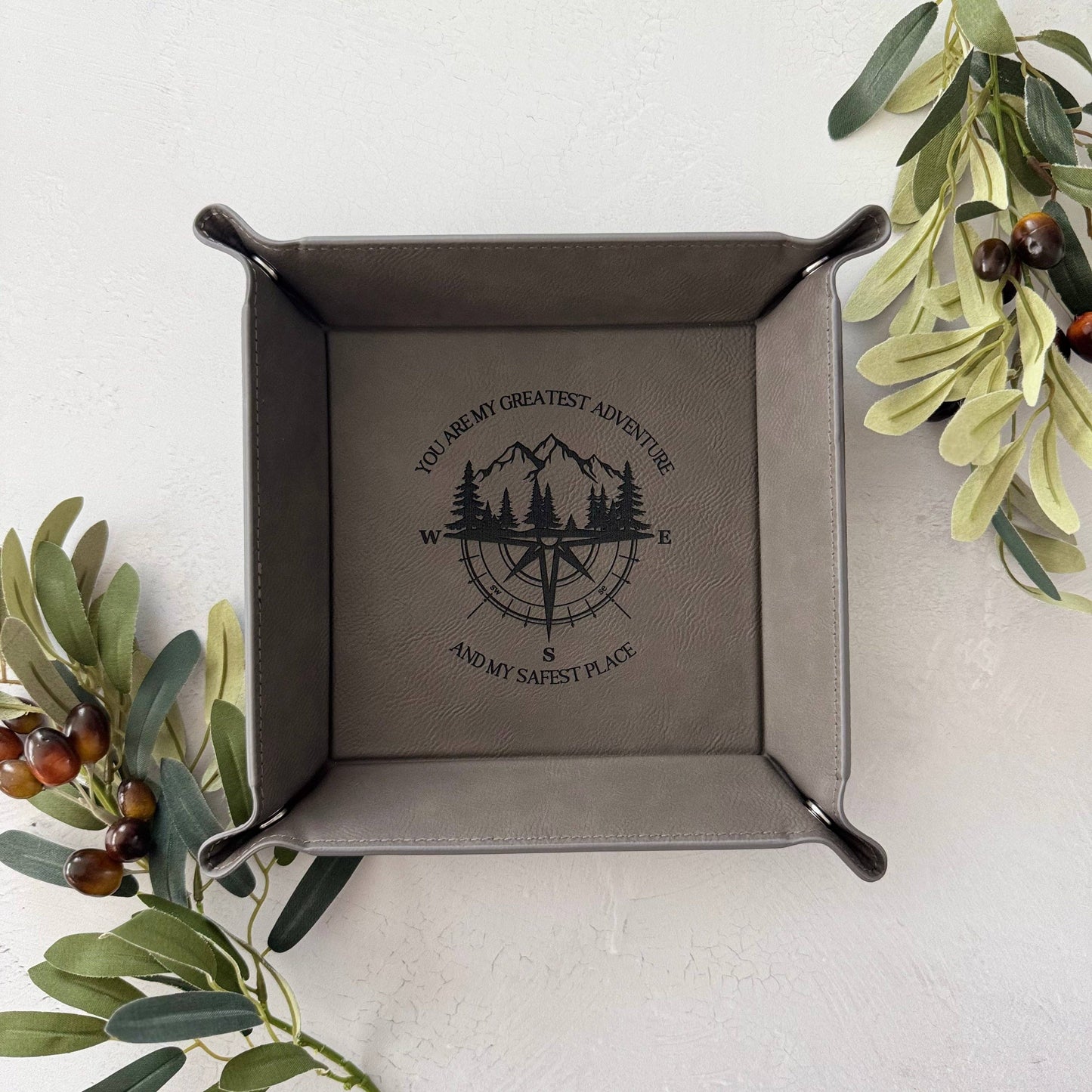 Engraved Leather Catchall Tray