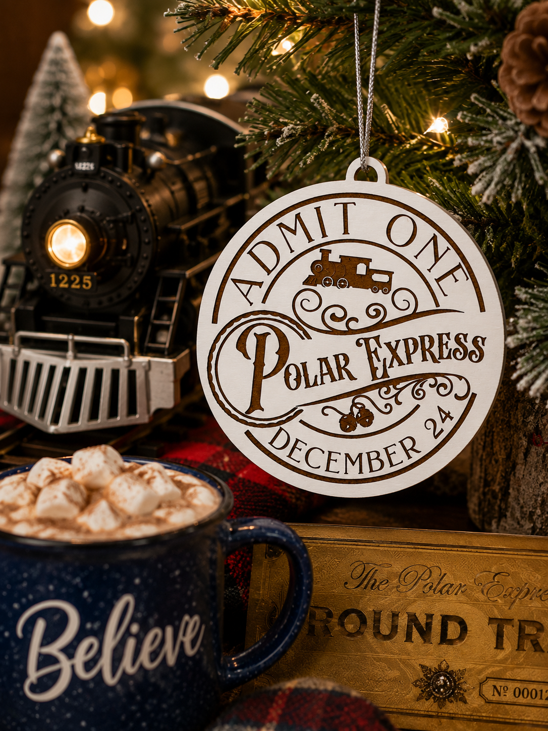 Polar Express Admit One Ornament – Laser Engraved Christmas Ornament