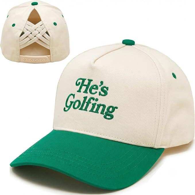 Criss Cross 2-Tone Hat - He's Golfing - Kelly Green/Beige