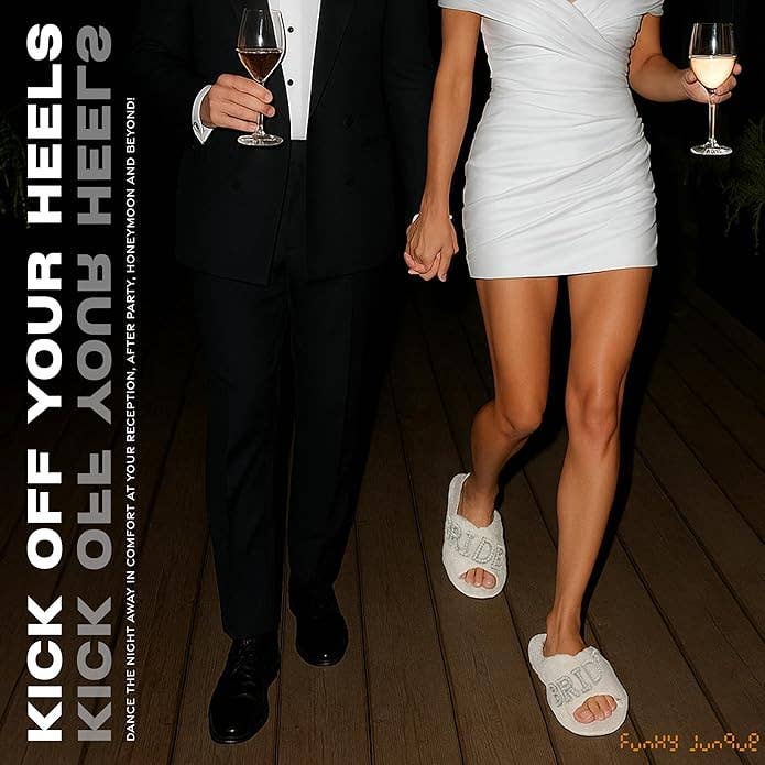 Open-Toe Fuzzy Bridal Slippers - Bride