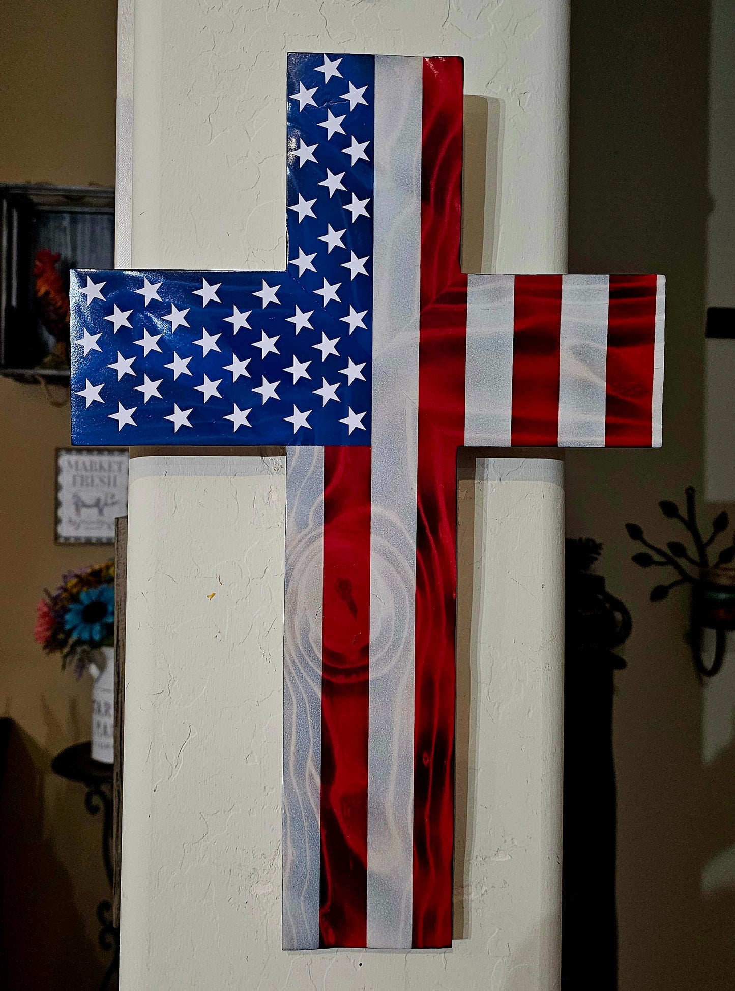 AMERICAN FLAG W CROSS, 12x18