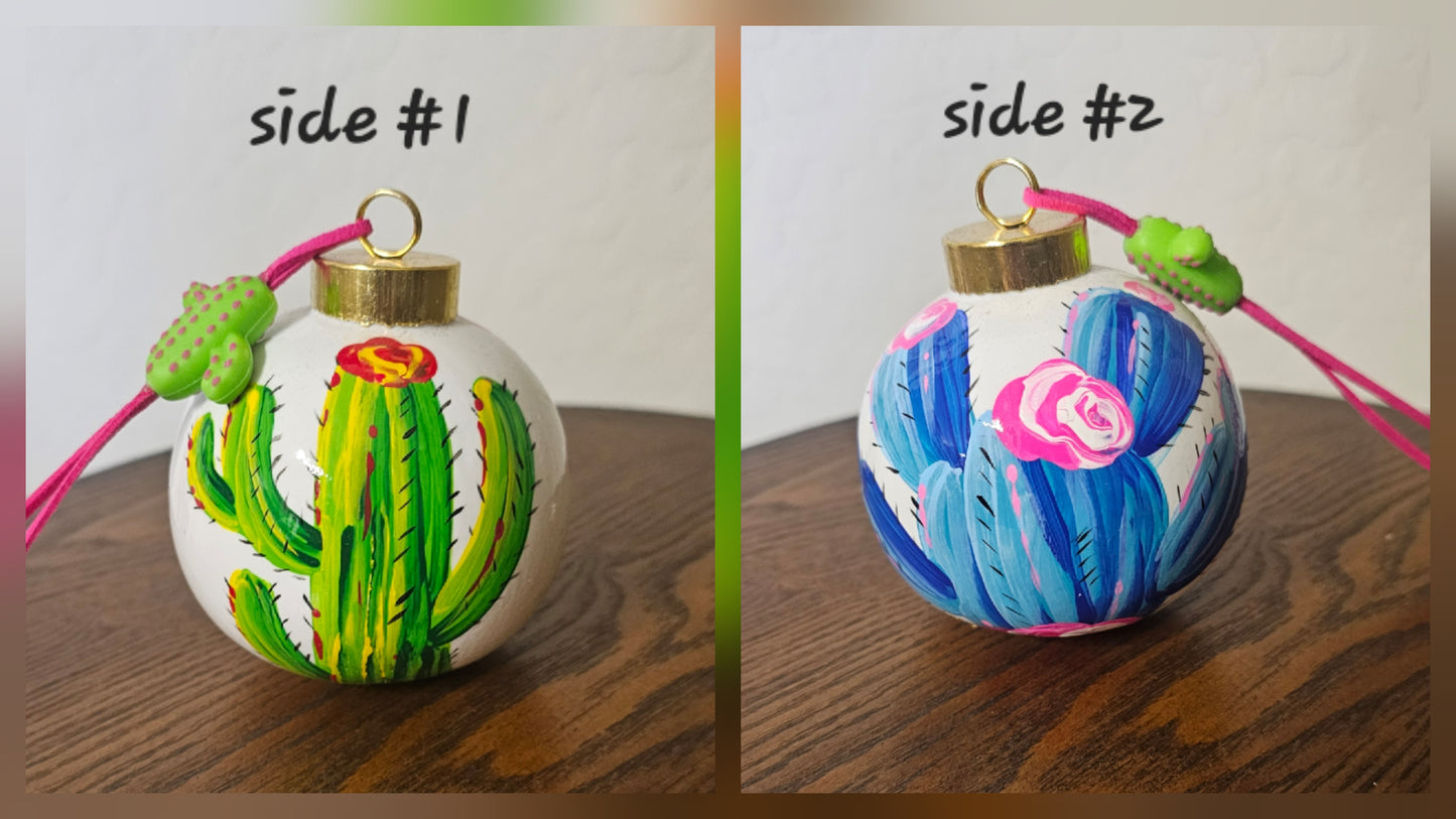O-BALL-BLUE/GREEN CACTUS CERAMIC ORNAMENT