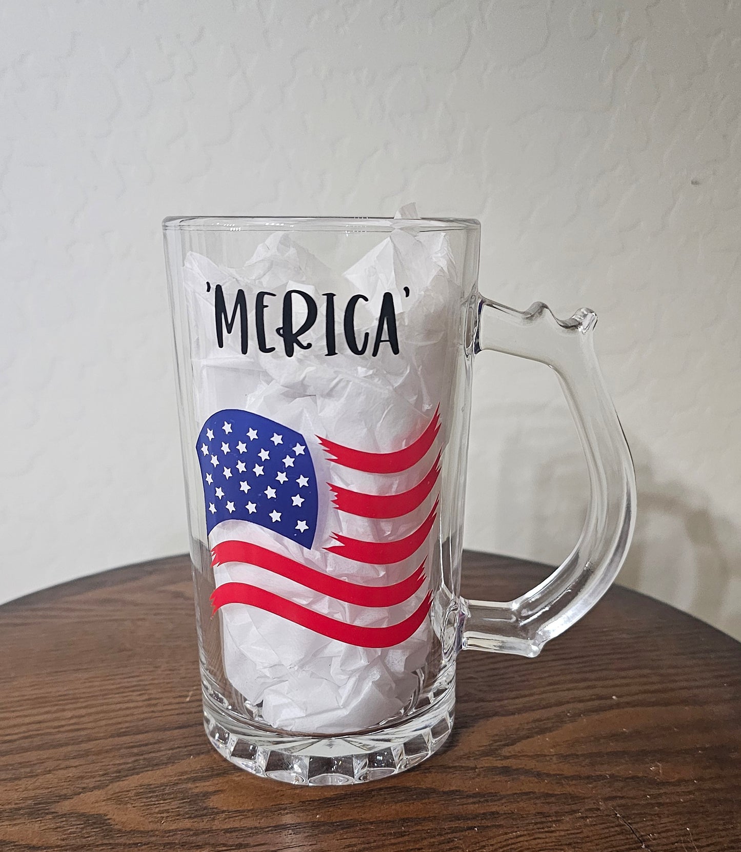 "MERICA" CLEAR BEER MUG