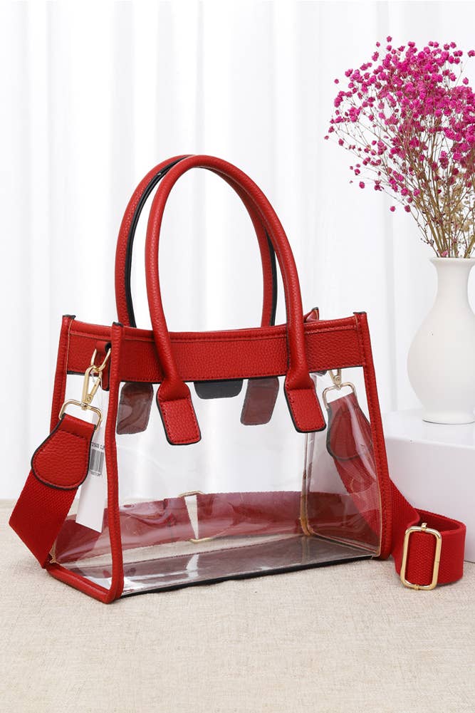 Color Trim Clear Hand Bag