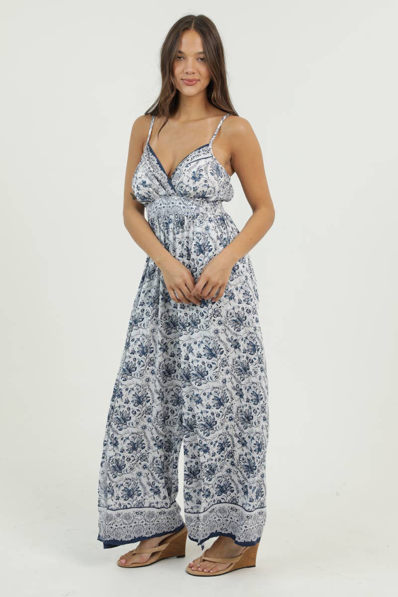 B5957-A987 V NECK JUMPSUIT WITH SLIT LEG DETAILS