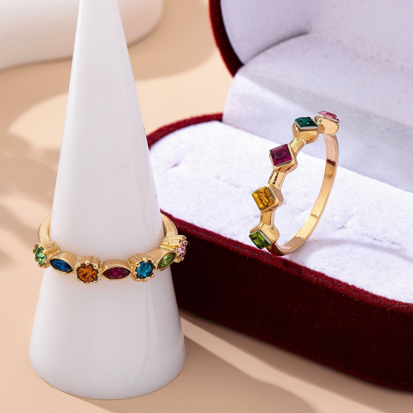 Rainbow Gemstone Cluster Statement Ring Set | 80R227
