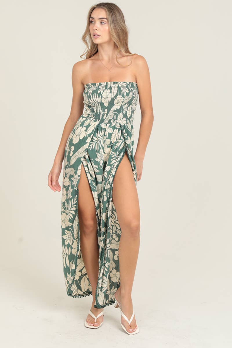 B5959-A920 SMOCKED BODICE WRAP LEG JUMPSUIT