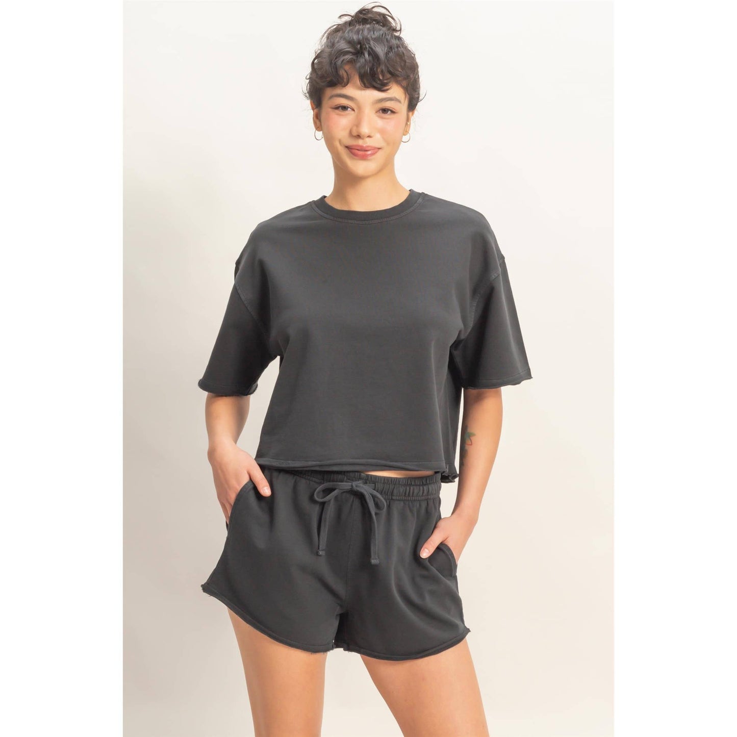 Short Sleeve Crew Neck Top And Shorts Set
