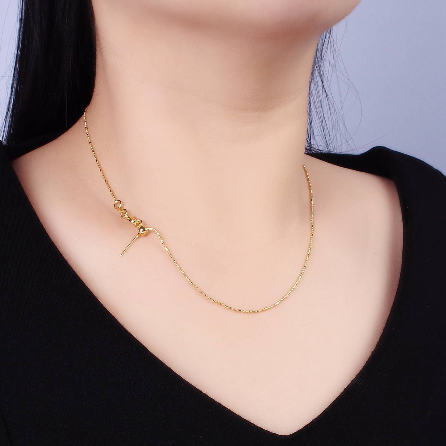 14K Gold Filled 1mm Bead Tube Chain 18 Inch Slider Necklace