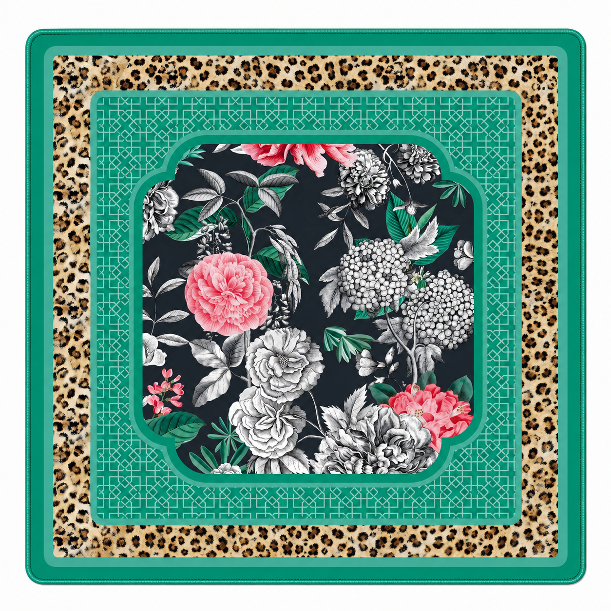 Emerald Leopard in Bloom 33" Premium Padded Mahjong Mat