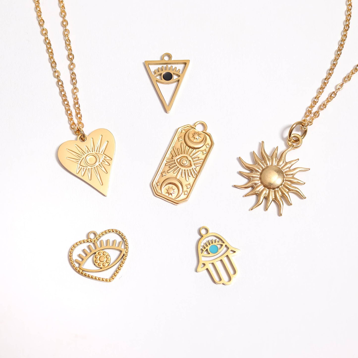 18K Gold Stainless Steel Evil Eye Heart Charm for Charm Bars