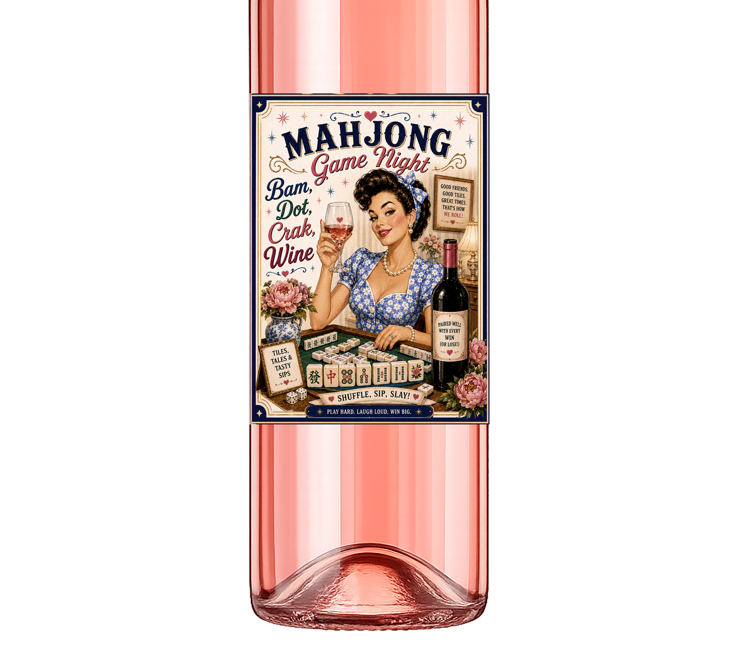Sassy Girl, Wine Label, Mahjong Blue