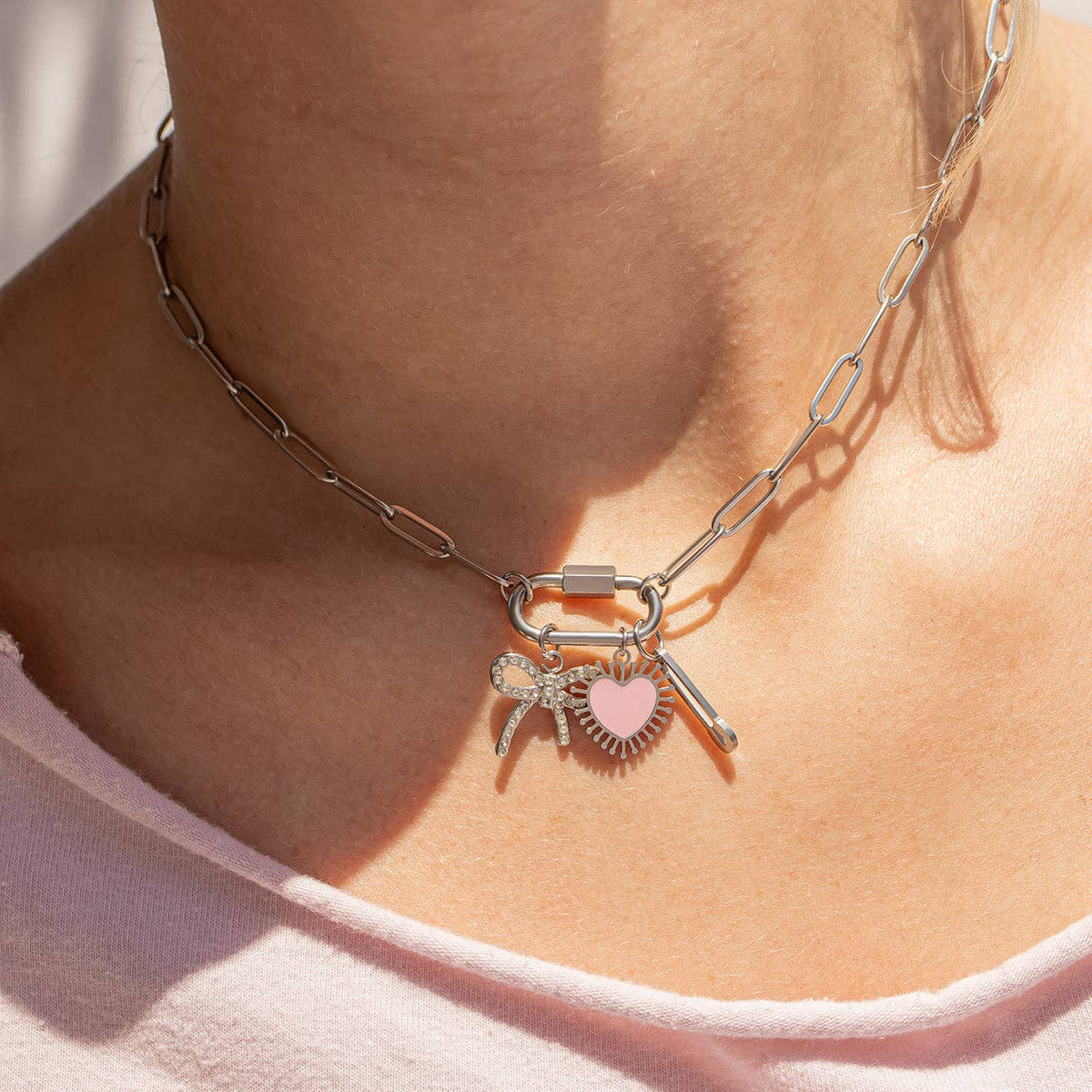 18K Gold PVD Paperclip Carabiner Necklace