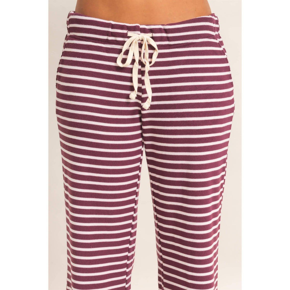 Low Rise Striped Waffle Knit Pants