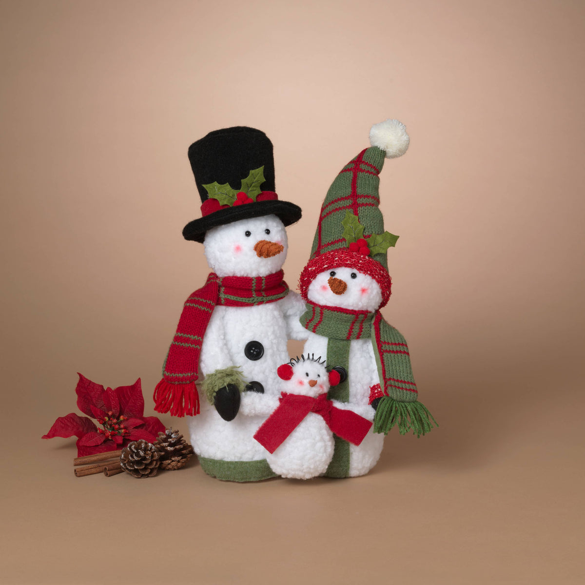 Christmas Plush Holiday Snowman Family Figurine 13"H