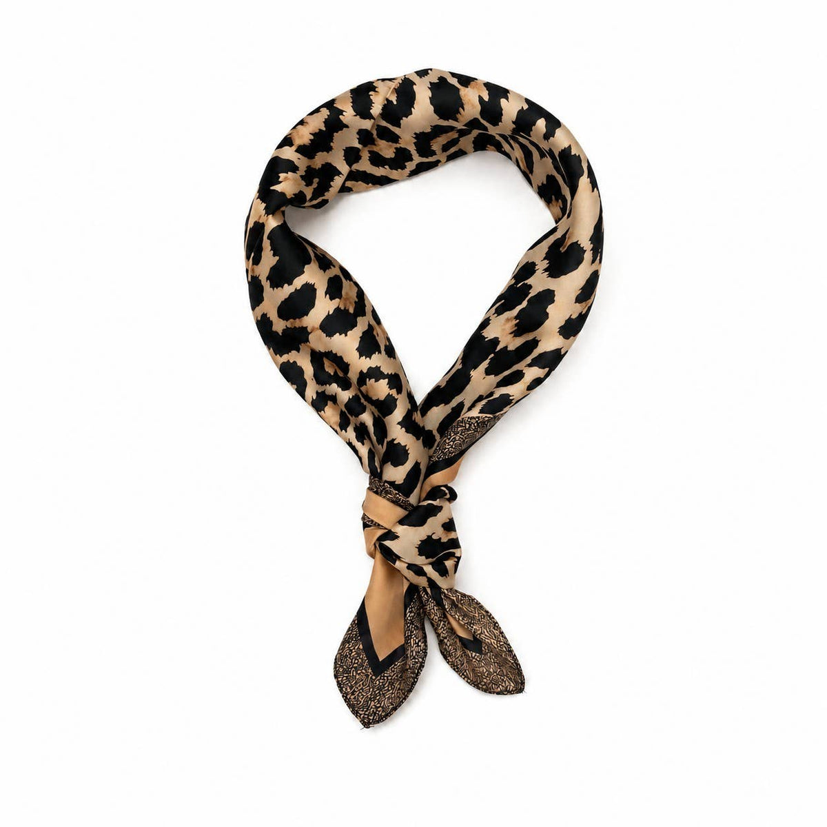 Leopard Print & Geometric Border Silky Neck Scarf | 40SC734