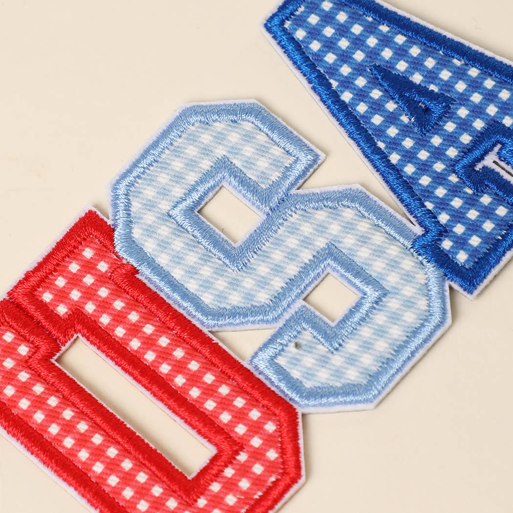 USA Gingham Letter Embroidered Heat Press Style Patch