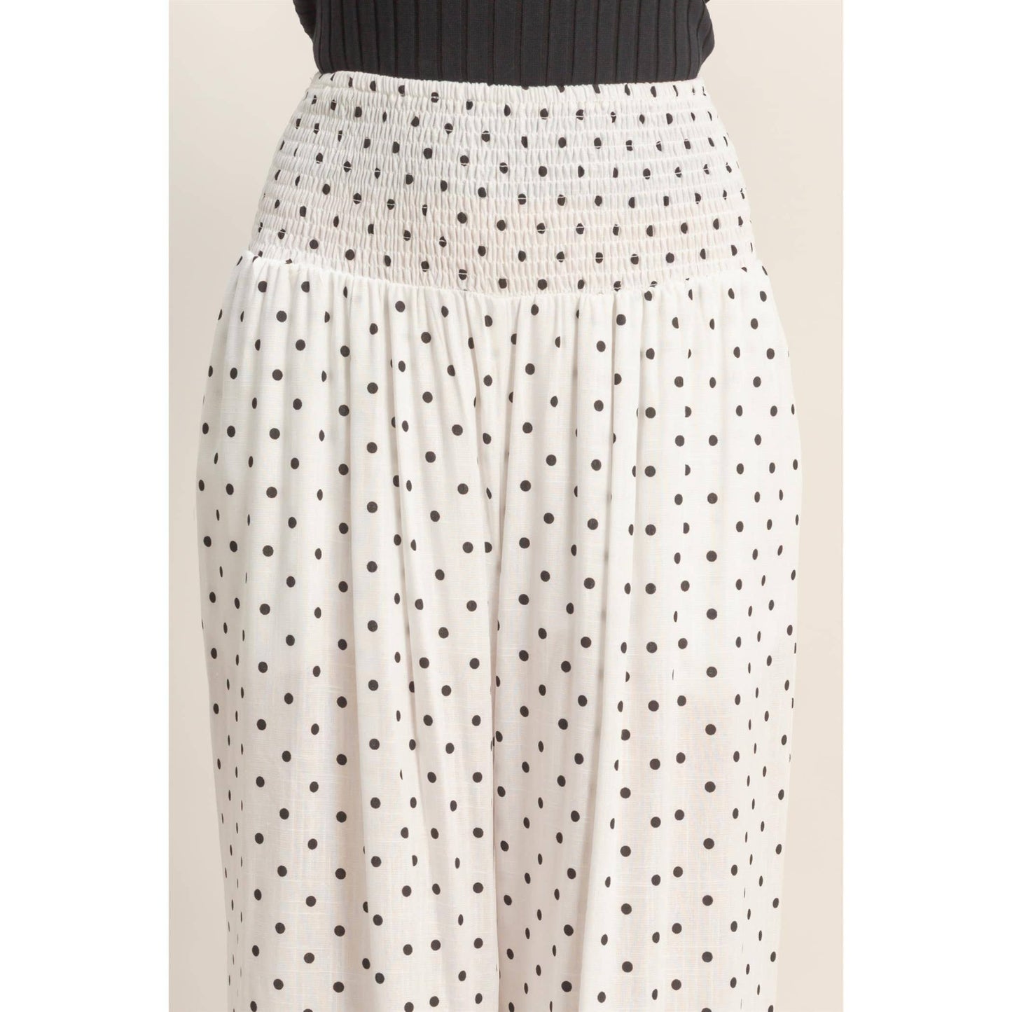 Polka Dot Elastic Wide-Leg Pants