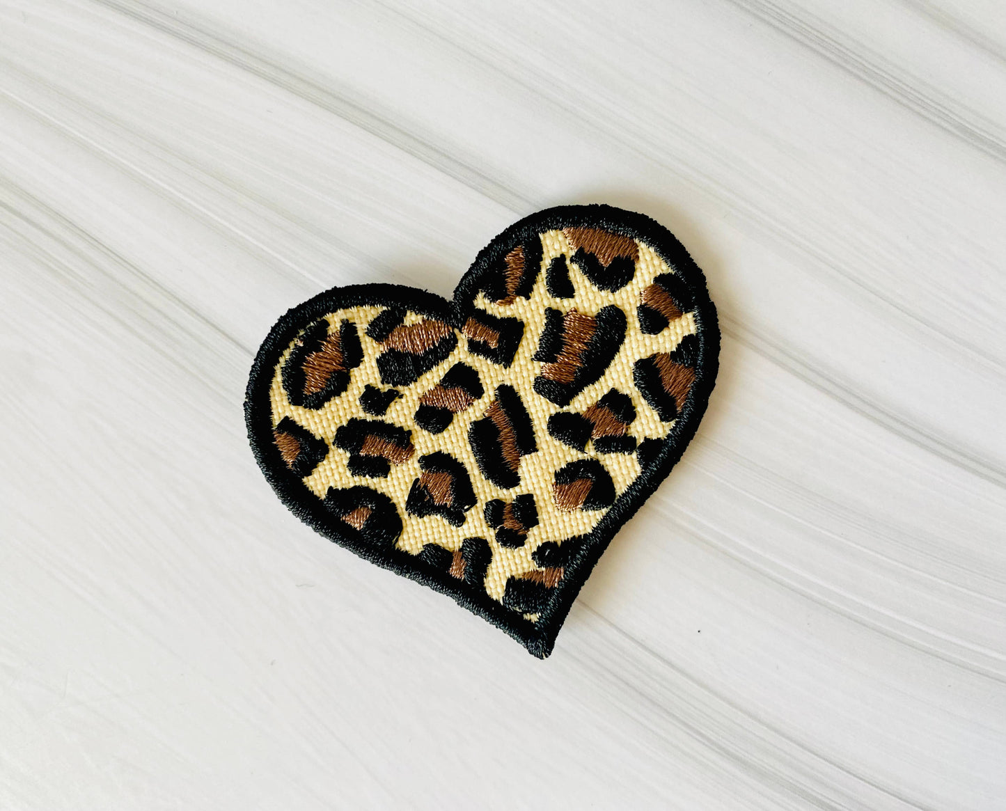 Leopard heart embroidered iron-on hat patch