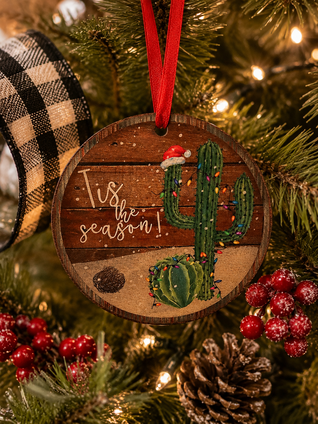 Tis the Season' Arizona Cactus Ornament – Wooden Christmas Ornament