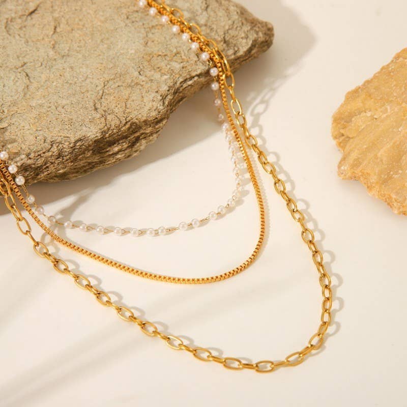 18K STAINLESS STEEL TARNISH FREE LAYERED NECKLACE | 40NK9683