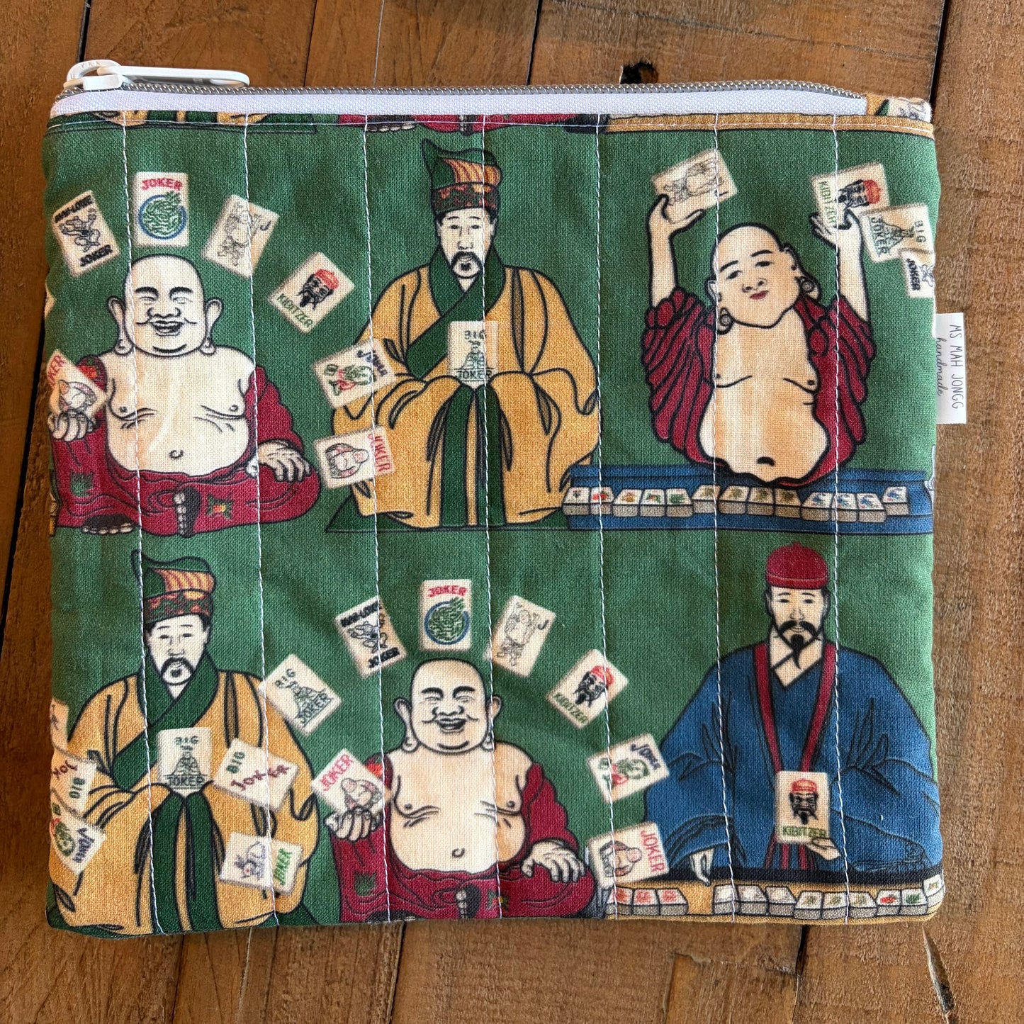 Green Ms Mah Jongg Zippered Pouch , Large