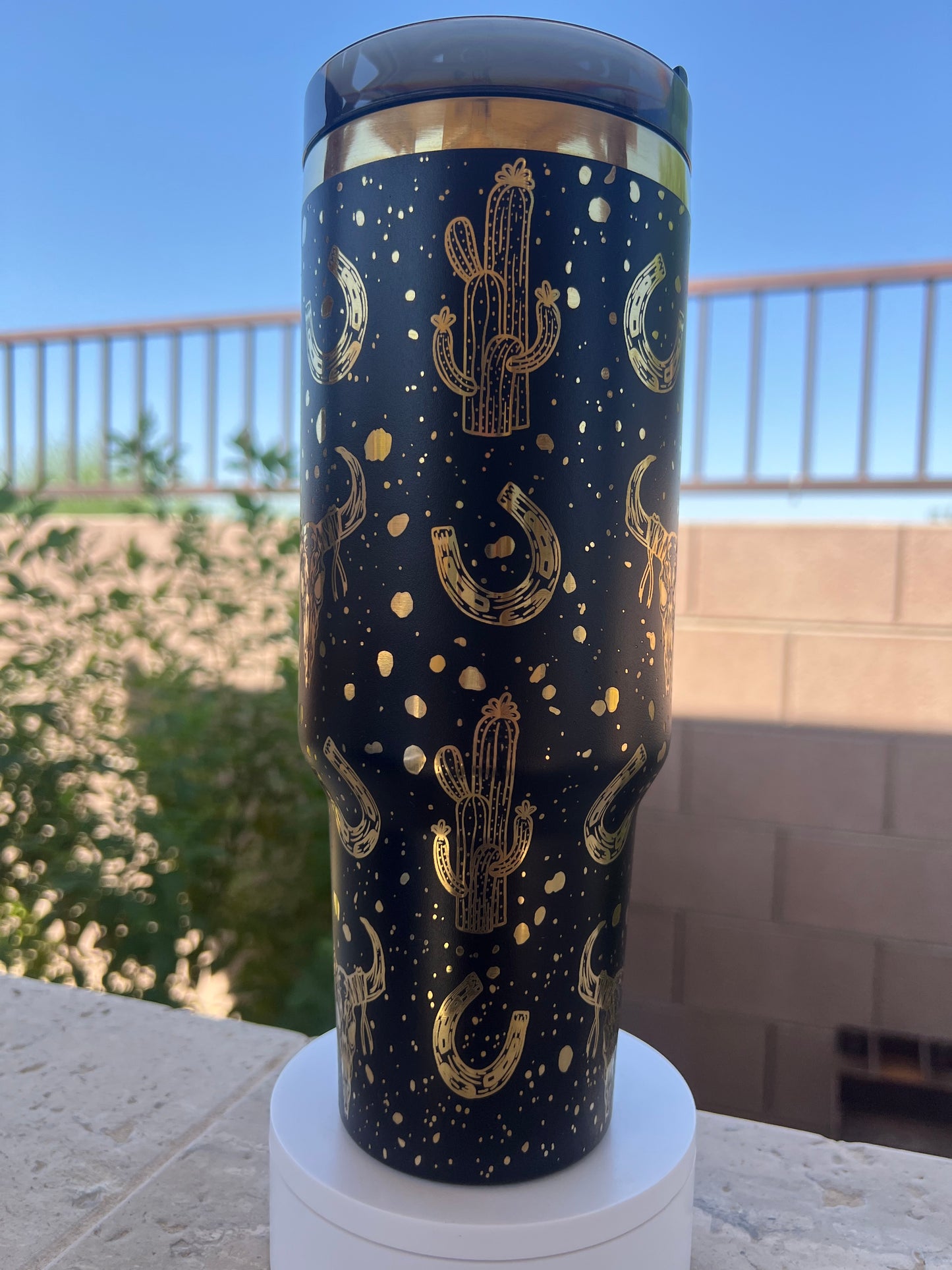Black/Gold Country Cactus and Cow Tumbler