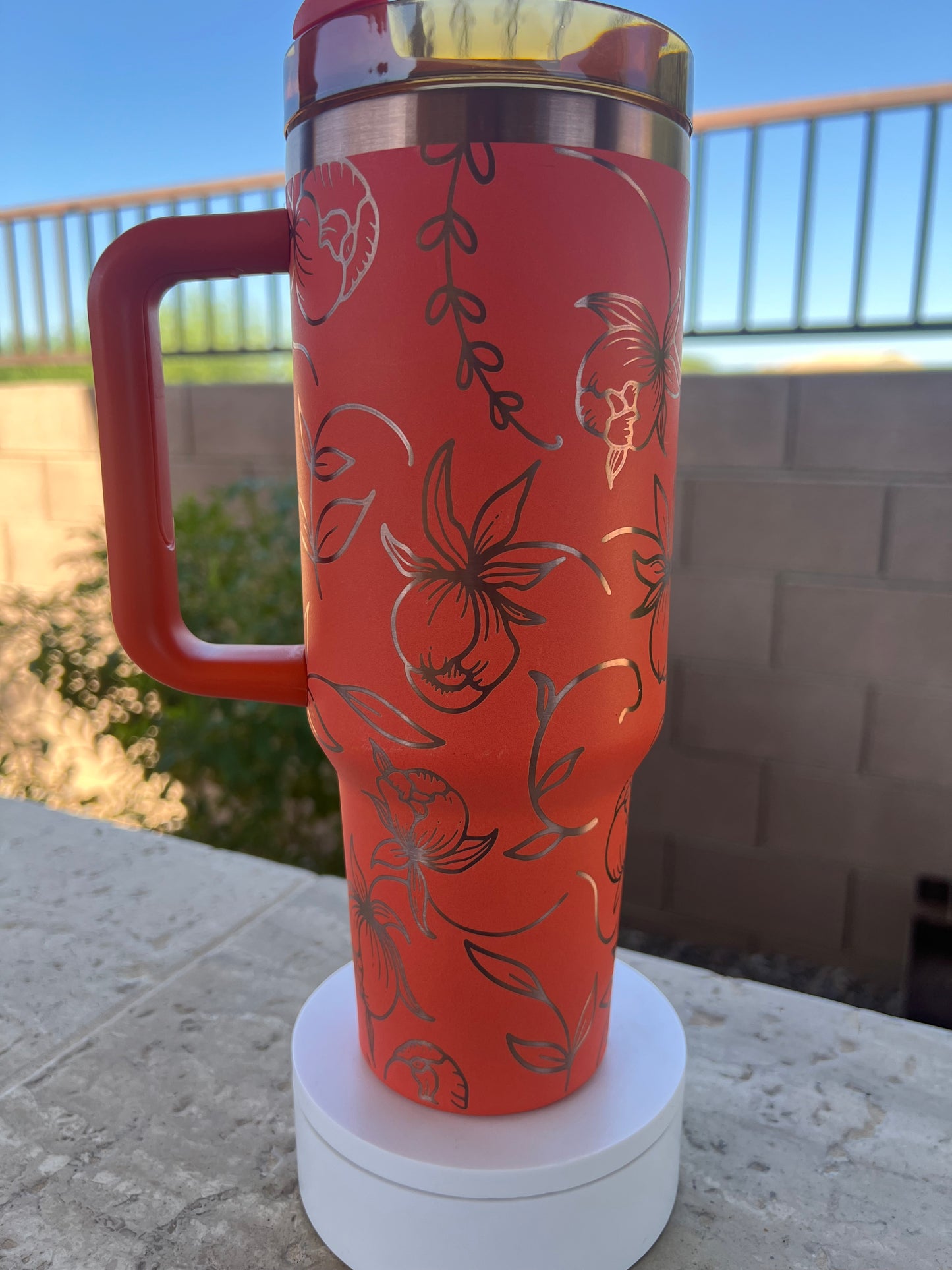 orange floral tumbler