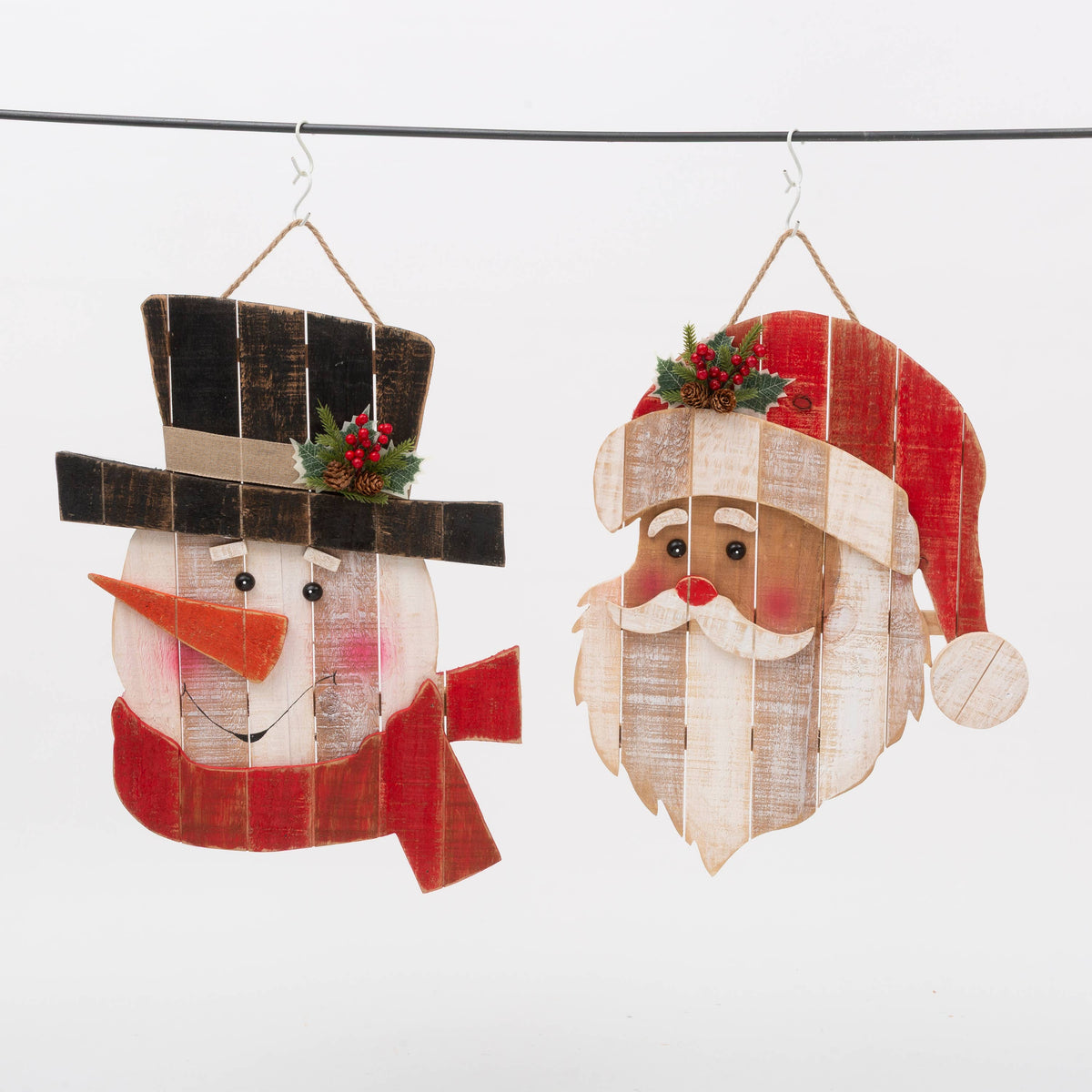 Christmas 21.7"H Wood Santa & Snowman Wall Decor, 2 Assorted