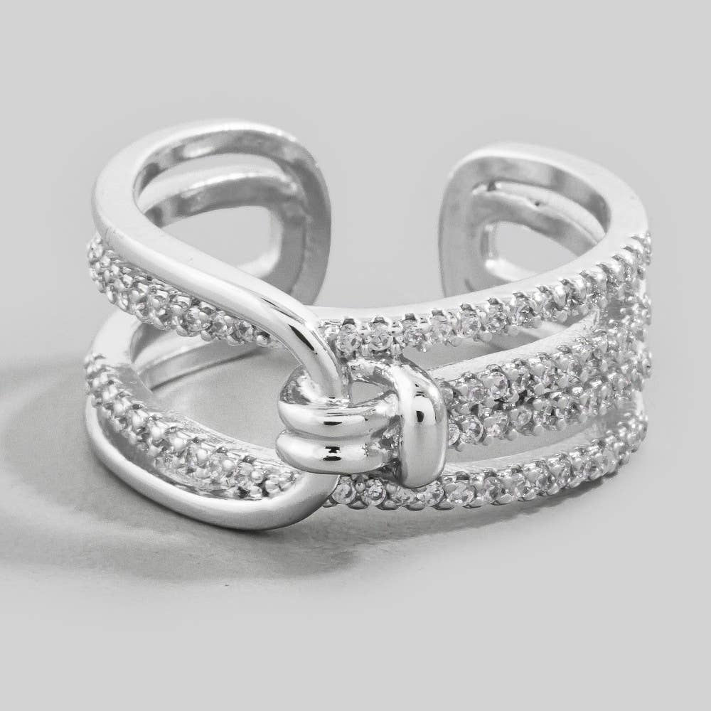 Pave Multi Row Center Knot Adjustable Ring