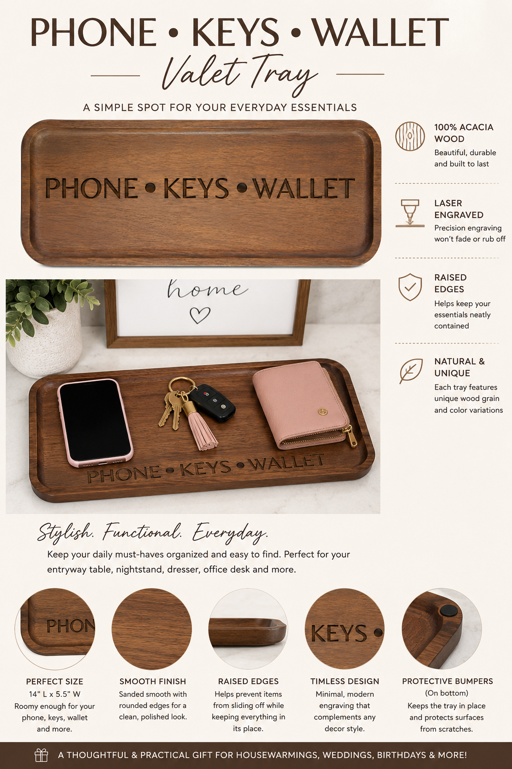 Phone • Keys • Wallet Valet Tray Large