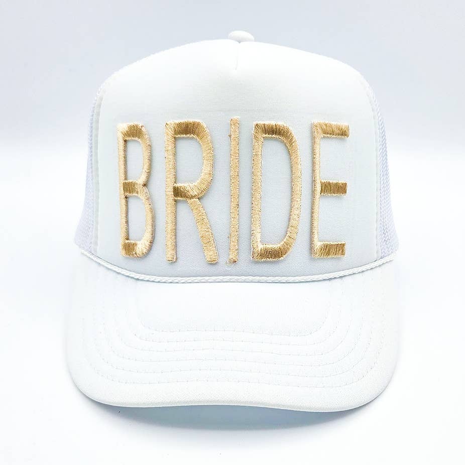 BRIDE Metallic Gold Puff Embroidered HAT/POCKET Patch