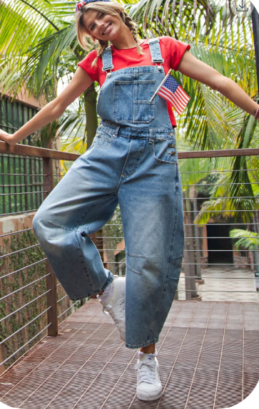Mineral Washed Barrel Leg Jumpsuit