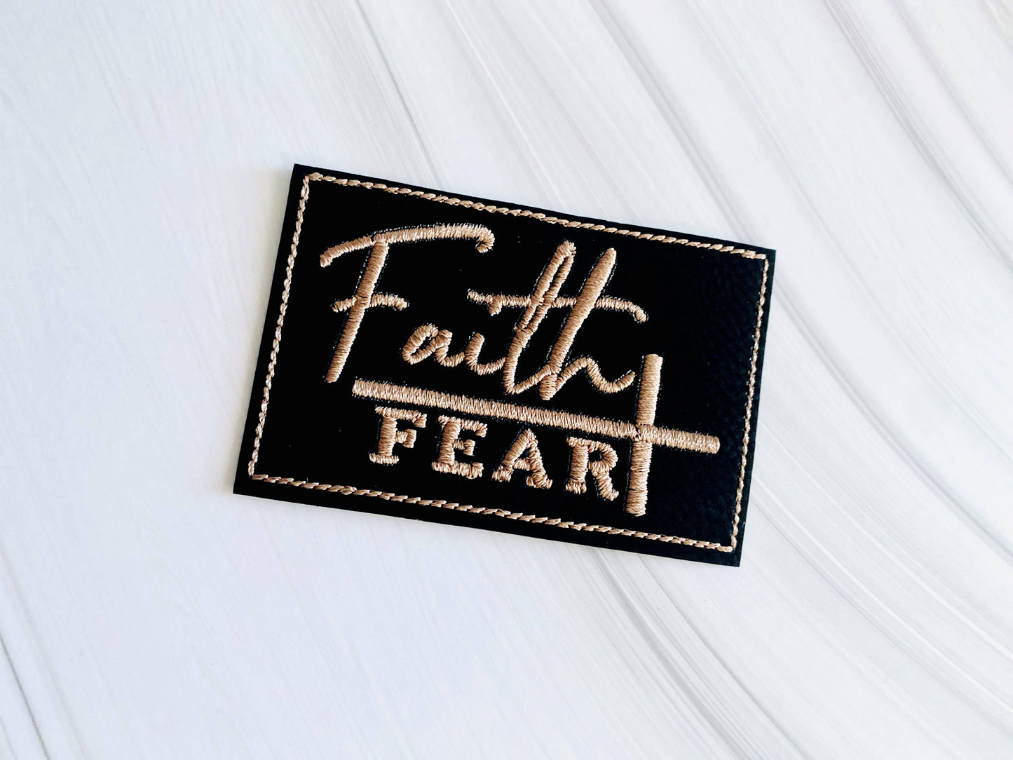 Faith over fear embroidered leather hat patch