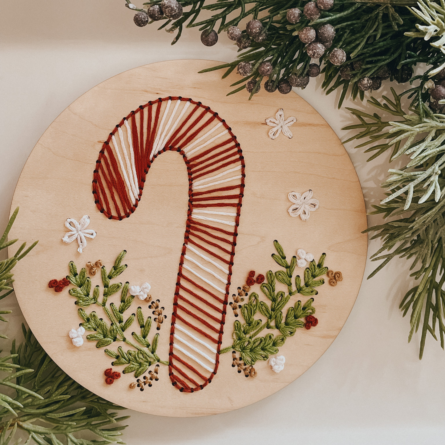 Floral Candy Cane Embroidery Kit Christmas Holiday DIY Craft