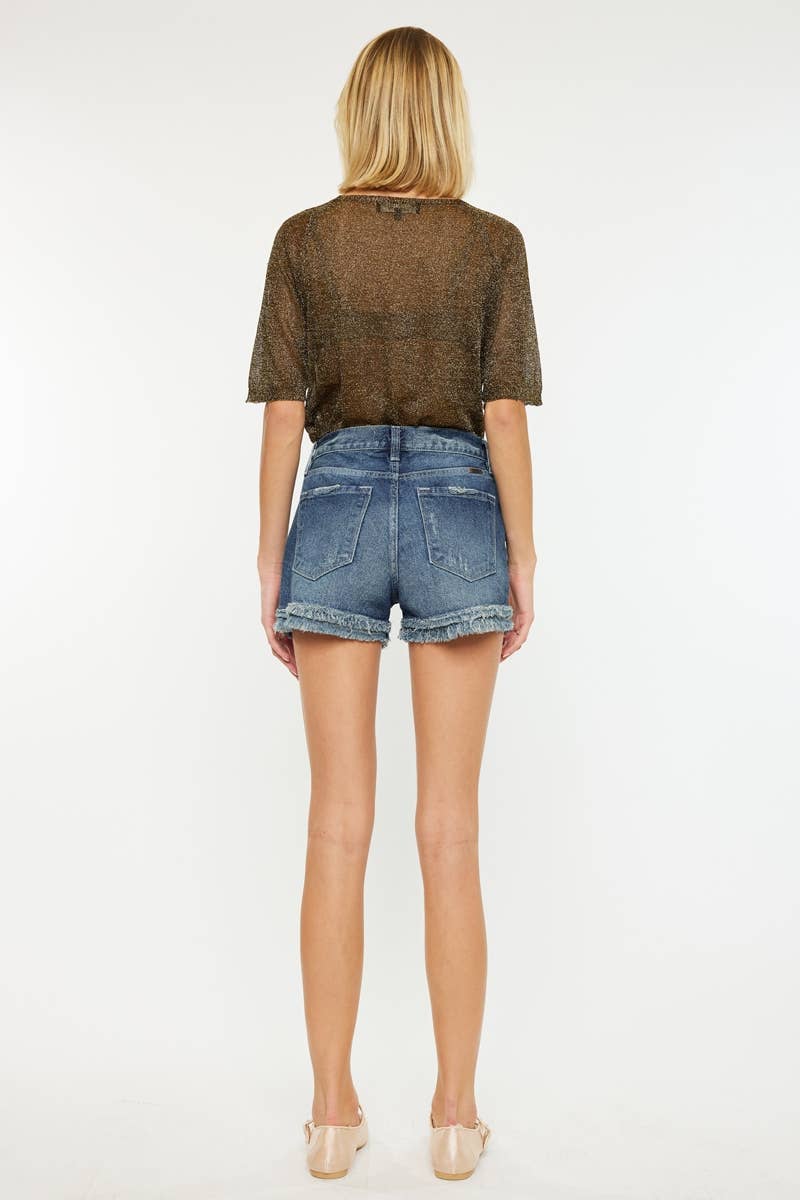 High Rise Fray Hem Denim Shorts KC9316M