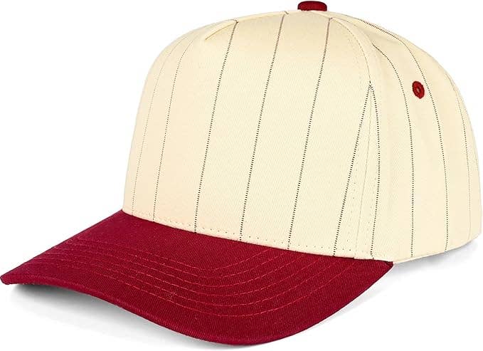 Two Tone Vintage Snapback Hat - Pinstripe - Burgundy/Beige