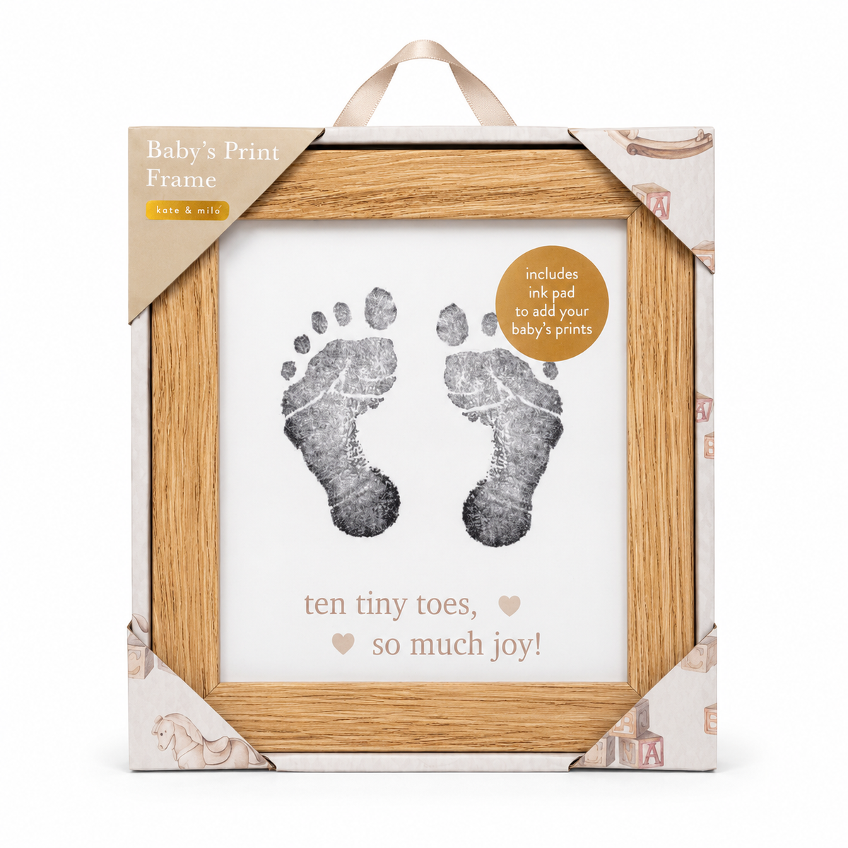 Baby's Ten Tiny Toes Footprint Frame with Ink Pad, Natural