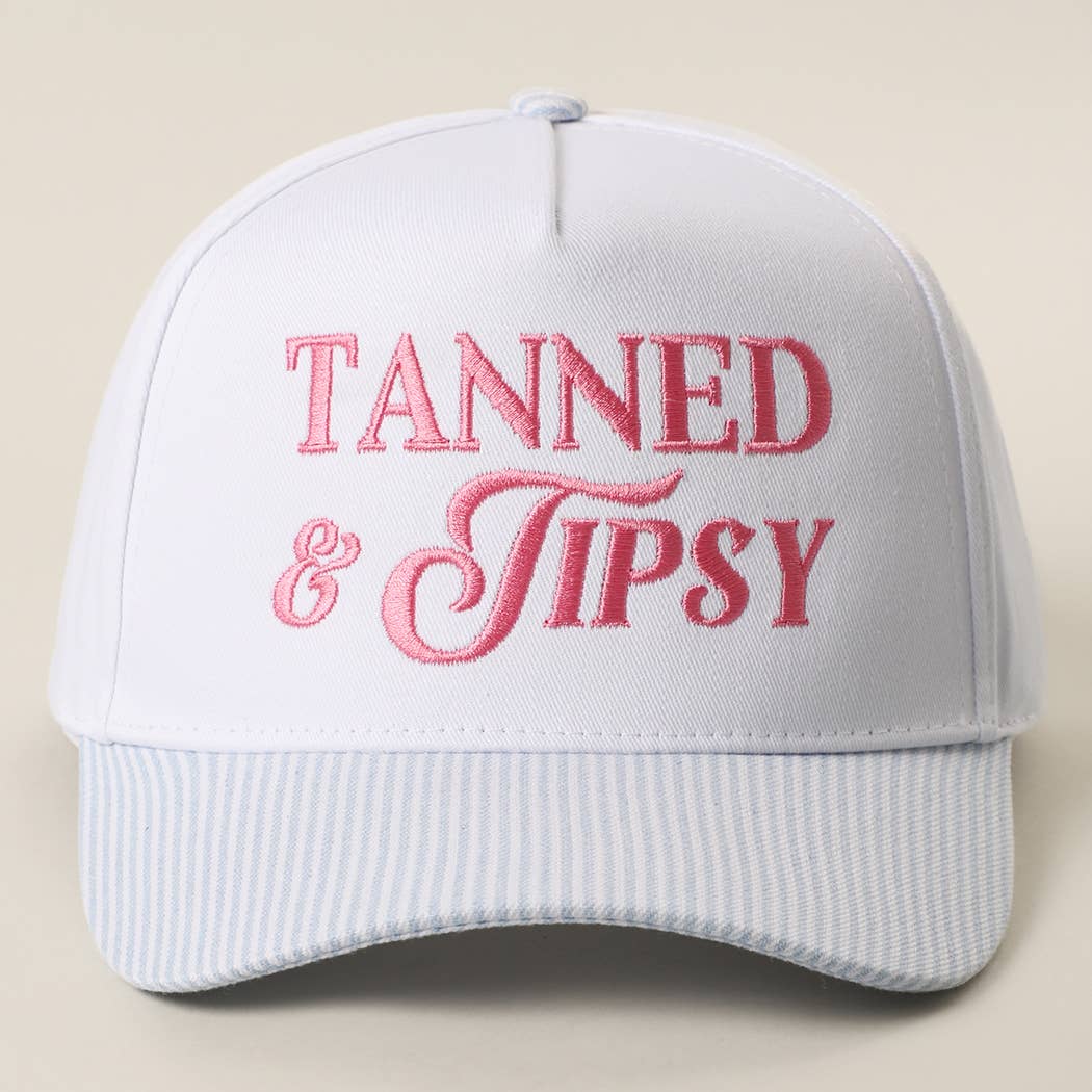 TANNED & TIPSY Embroidered Seersucker Brim Trucker Hat