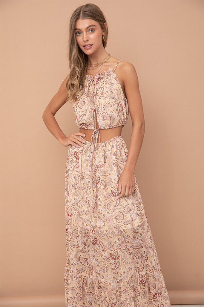 Gold Floral Cut Out Dress-small