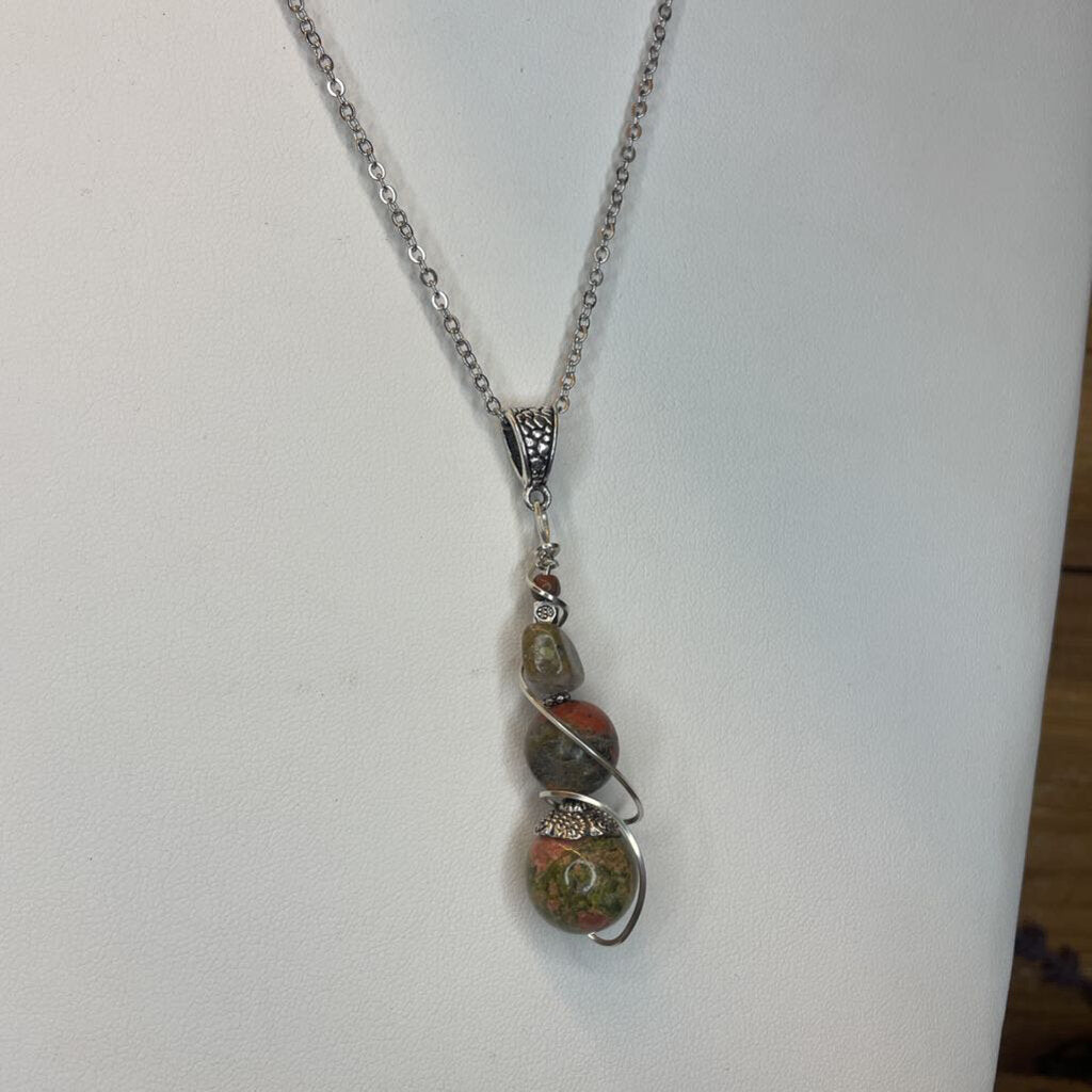 Howlite and Unakite Bead Wrap 22in. Necklace