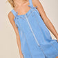 Denim Zip Front Tie Strap Romper – Light Wash