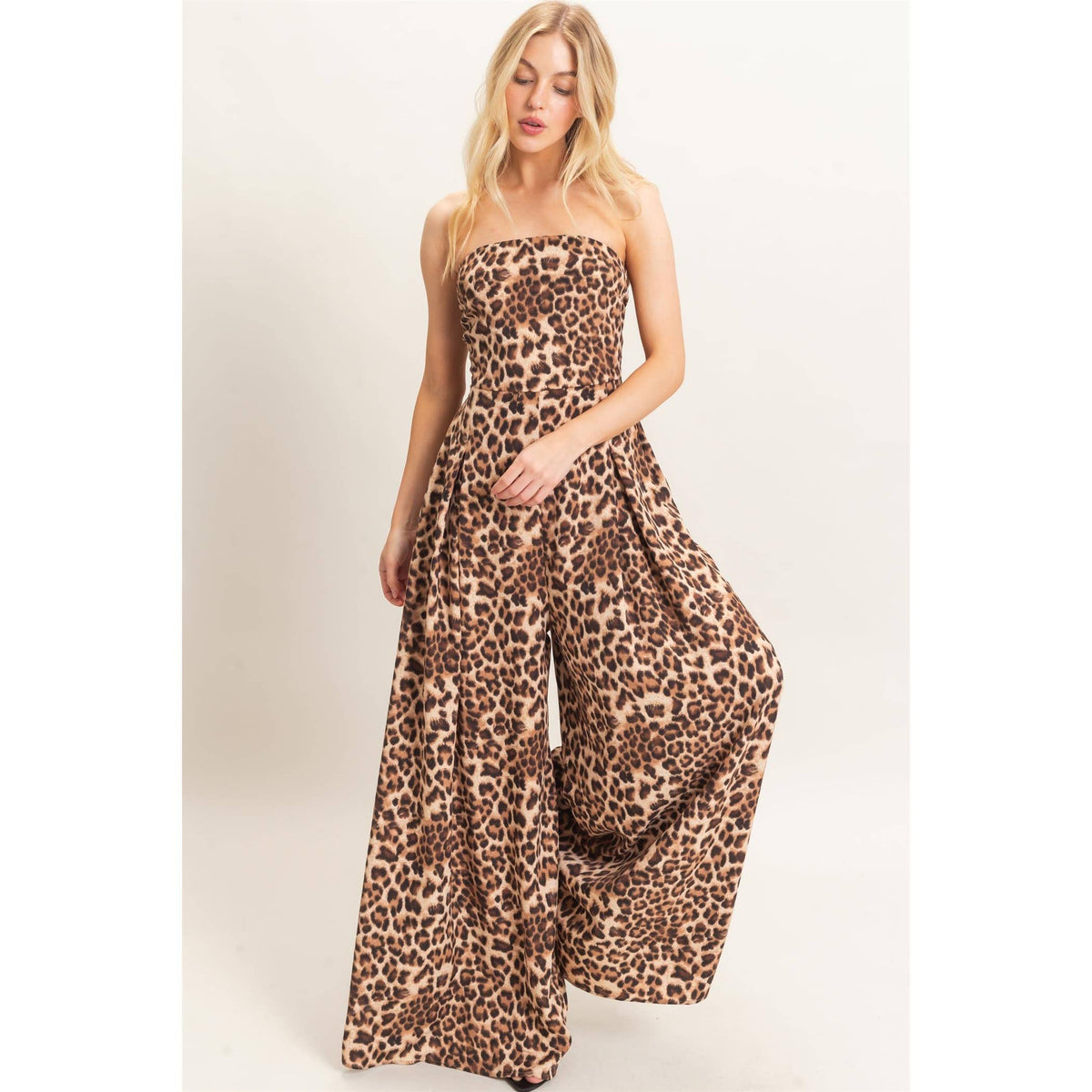 Leopard Print Strapless Jumpsuit
