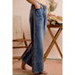 WIDE LEG FLARE WASHED DENIM JEANS WITH SIDE SEAM