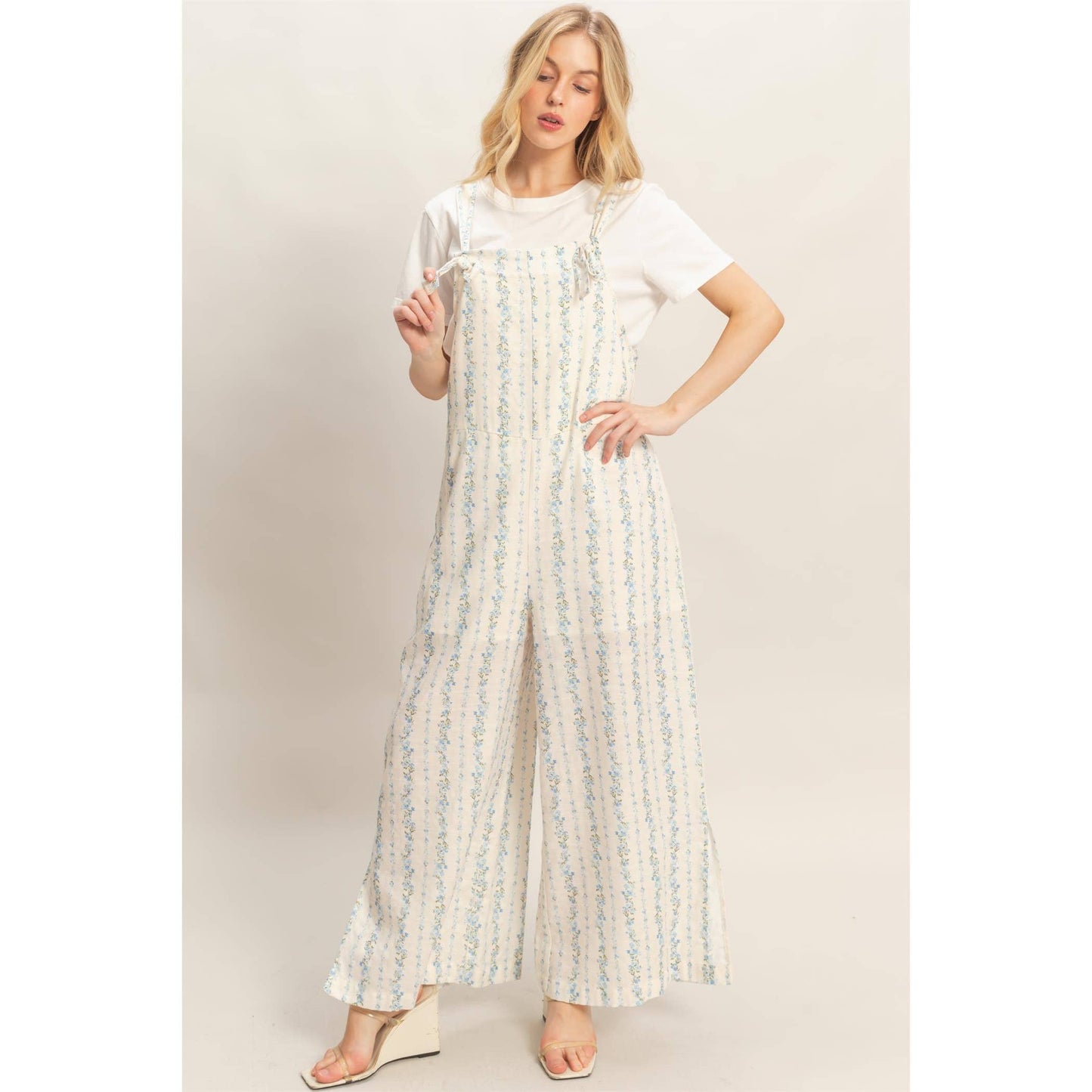 Tie Strap Jumpsuit With Hem Slits