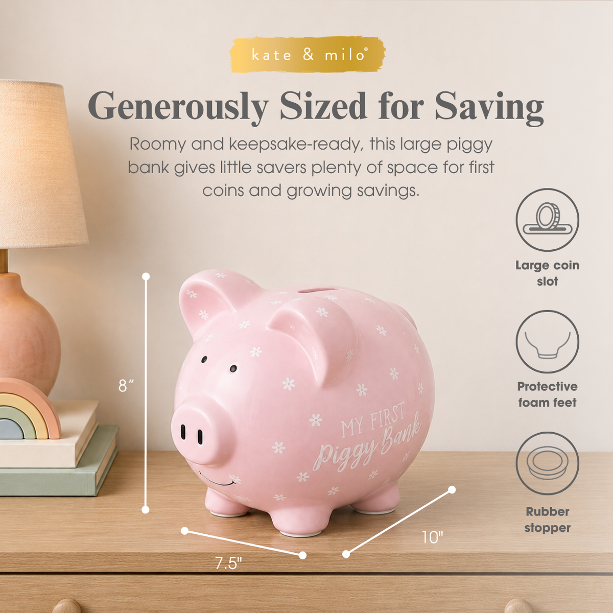 Large Ceramic My First Piggy Bank, Pink Floral