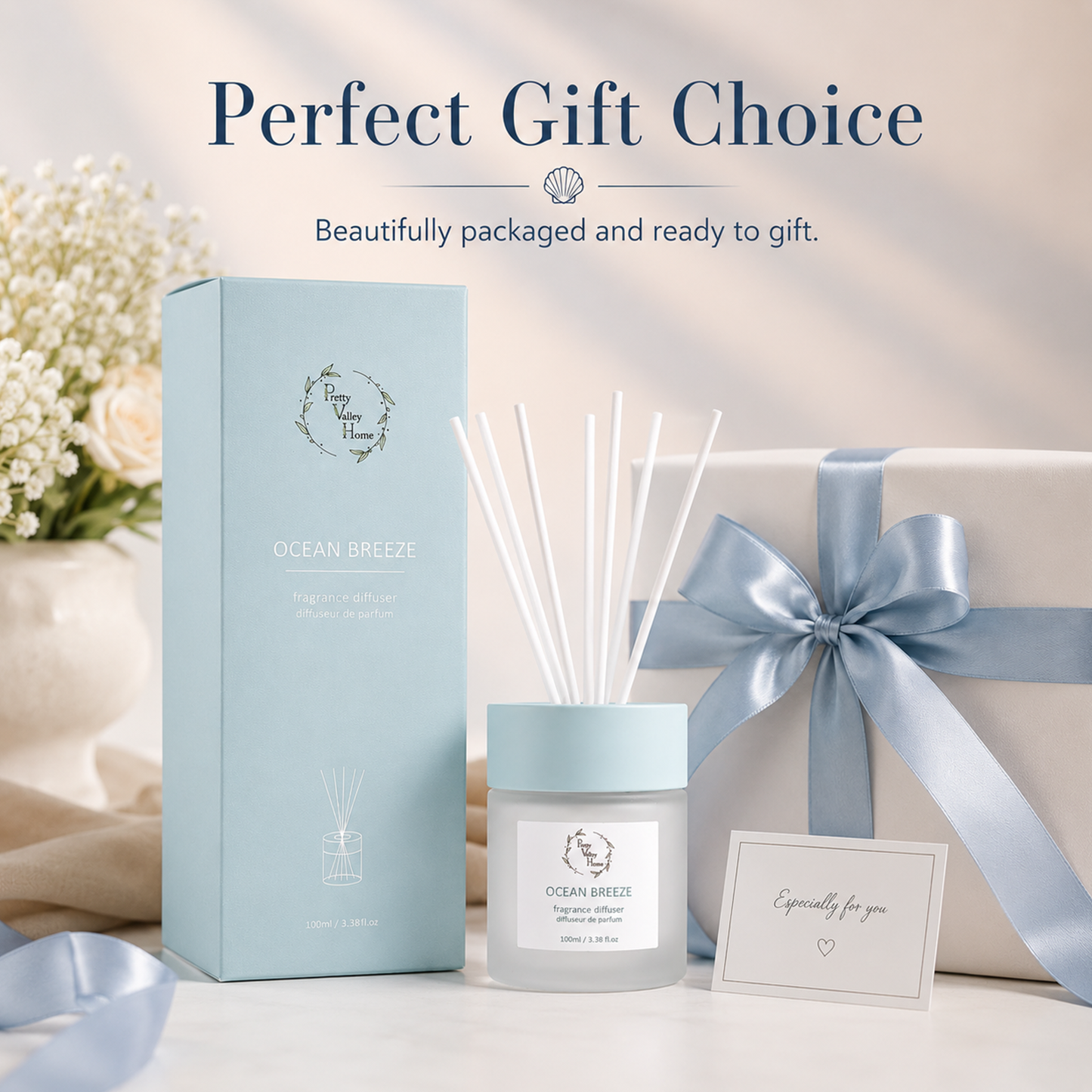 Reed Diffuser Set 100Ml / 3.38fl OZ  Gift Box- Ocean Breeze