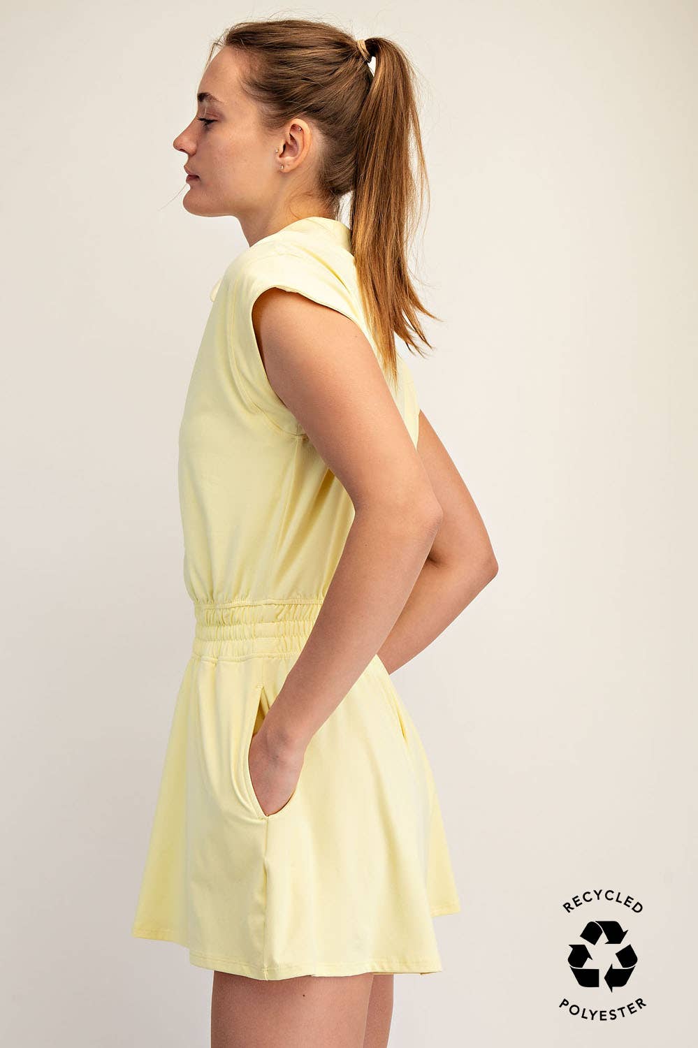 BUTTER SHORT SLEEVE QUARTER ZIP ROMPER